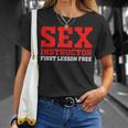 Sex Instructor First Lesson Is Free Adult Humor Orgy Jokes T-Shirt Gifts for Her