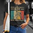 Never Underestimate A Boy Who Wrestles Vintage Wrestling T-Shirt Gifts for Her