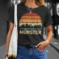 Vintage Münster Skyline Sonnenuntergang T-Shirt, Retro Design Tee Geschenke für Sie