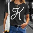 Vintage-Style Letter K Initial Monogram Script Font T-Shirt Gifts for Her