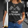Vintage Team Stevens Family Name Checkered Flag Racing T-Shirt Gifts for Her