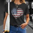 Vintage Usa Heart Shape American Flag Stylish T-Shirt Gifts for Her