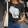 Wisconsin Home Love Vintage State Map Outline T-Shirt Gifts for Her