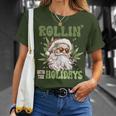 Rollin Into The Holidays Santa Black Marijuana Christmas T-Shirt Gifts for Her