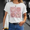 Checkered Pattern Happy Face Retro Pink Smile Face T-Shirt Gifts for Her