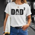 Damen Dad Hoch 2 Zweifacher Papaater Zwei Töchter Mit-Ausschnitt T-Shirt Geschenke für Sie