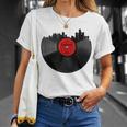 Detroit Vintage Michigan Skyline Vinyl Record T-Shirt Gifts for Her