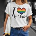 I Heart My Wife Lesbian Pride Typography With Rainbow Heart T-Shirt Gifts for Her