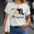 Maryland Floral Black-Eyed-Susan Handwritten State Inspired T-Shirt Gifts for Her