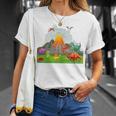 Prehistoric Landscape Dinosaurs Volcano Mountains T-Shirt Gifts for Her