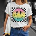 Rainbow Smile Face Cute Checkered Smiling Happy Face T-Shirt Gifts for Her