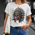 Smoking Cigar Indian Skull Colorful Headdress Lounge Gear T-Shirt Gifts for Her