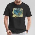 Abstrakte Kunst Fischen Themen T-Shirt in Schwarz, Kreatives Angler Tee Lustige Geschenke