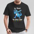 In April We Wear Blue Autism Awareness Month Dinosaur T-Rex T-Shirt Unique Gifts