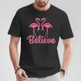 Believe Breast Cancer Flamingo Awareness Pink Ribbon T-Shirt Unique Gifts