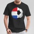 Damen Niederlande Flagge Niederländischer Papa Fußballtorwart Mit-Ausschnitt T-Shirt Lustige Geschenke