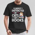 Easily Distracted By Cats And Books Cute Cat And Book Lovers T-Shirt Funny Gifts