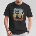 Funky Vintage Retro Cat Silhouette Black T-Shirt Lustige Geschenke