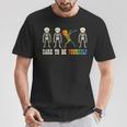 Gay Skeleton Dare Be Yourself Rainbow Pride Flag Lgbtq Men T-Shirt Unique Gifts