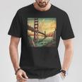 Golden Gate Bridge Sky Colorful Illustration Vintage Graphic T-Shirt Unique Gifts