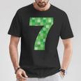 Green Pixel Number 7 7Th Birthday Gamer Number 7 T-Shirt Funny Gifts