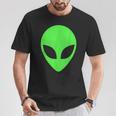 Herren T-Shirt Fluoreszierender Alien-Kopf, Schwarz Lustige Geschenke