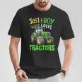 Just A Boy Who Loves Tractors Green Farm Tractor Trucks T-Shirt Unique Gifts