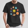 Kawaii Solar System Niño Lindo Planetas Cumpleaños Niños Camiseta unisex Regalos divertidos