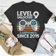 Level 9 Unlocked Awesome Since 2015 9Th Birthday Boys T-Shirt Unique Gifts
