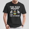 Man Behind Eggcitement Easter Pregnancy Announcement Dad T-Shirt Personalized Gifts