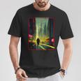 A Man Walks Cyberpunk City Japanese Text Futuristic Costume T-Shirt Personalized Gifts