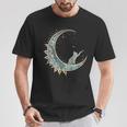 Mystical Aesthetic Cat Sitting On Crescent Moon Lunar Cat T-Shirt Unique Gifts