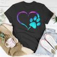 Purple Cyan Turquoise Dog Paw Print Heart For Dogs Lover T-Shirt Unique Gifts