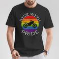 Ride With Pride Gay Bikers Lgbt Month Vintage Retro Rainbow T-Shirt Unique Gifts