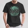 Schwarzes Kraken T-Shirt mit Vintage-Mond Motiv in Grün Lustige Geschenke
