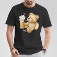 Teddy Bear Smokes And Drinks Beer For Men's Day Father's Day T-Shirt Unique Gifts