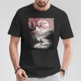Vintage Cherry Blossom And Fishing Woodblock Japanese T-Shirt Personalized Gifts