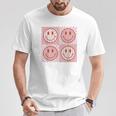 Checkered Pattern Happy Face Retro Pink Smile Face T-Shirt Personalized Gifts