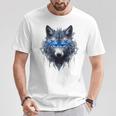 Fantasía De Lobo Ojos Azules Motivo De Animales Artísticos Lobo Camiseta unisex Regalos divertidos