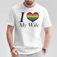 I Heart My Wife Lesbian Pride Typography With Rainbow Heart T-Shirt Unique Gifts