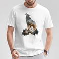 Lobo Aulla Montañas Naturaleza Animal Arte Animal Amantes Lobo Camiseta unisex Regalos divertidos