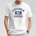 Stockholm Se Sweden Gym Style Distressed Navy Blue Print T-Shirt Unique Gifts