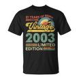21St Birthday Born In 2003 21 Years Old Vintage 2003 T-Shirt