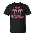 Believe Breast Cancer Flamingo Awareness Pink Ribbon T-Shirt