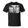 Bigfoot Riding Loch Ness Monster Surprised Scared Cat Selfie T-Shirt