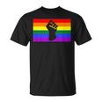 Black Protest Fist Lgbtq Gay Pride Flag Blm Unity Equality T-Shirt