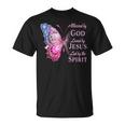 Blessed By God Loved By Jesus Pink Butterfly T-Shirt