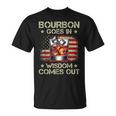 Bourbon Goes In Wisdom Comes Out Whiskey Usa Flag Vintage T-Shirt