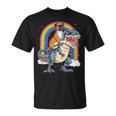 Boxer Riding DinosaurRex Dog Lover Boys Kids Rainbow T-Shirt