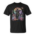 Graphic Cat Witchy And Flowers Cats With Crescent The Moon T-Shirt